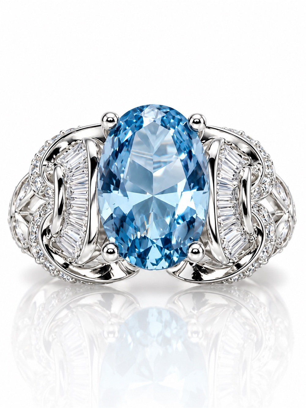 ✨ Sterling Silver 925 Sky Blue Topaz & White Zircon Cocktail Ring ✨